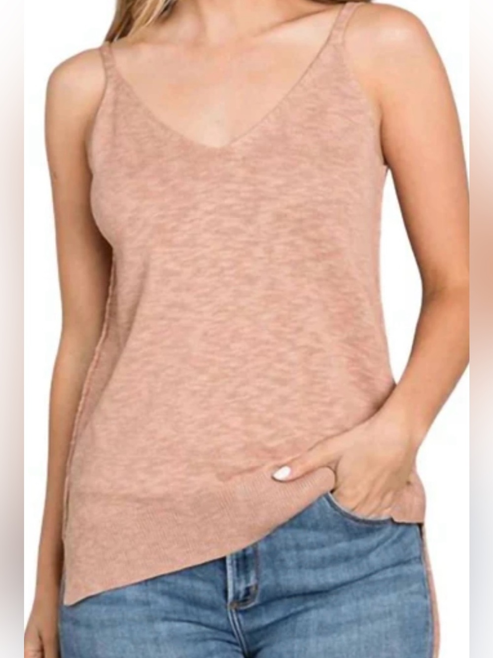 BE COOL Peach Knit V-Neck Spaghetti Strap Tank